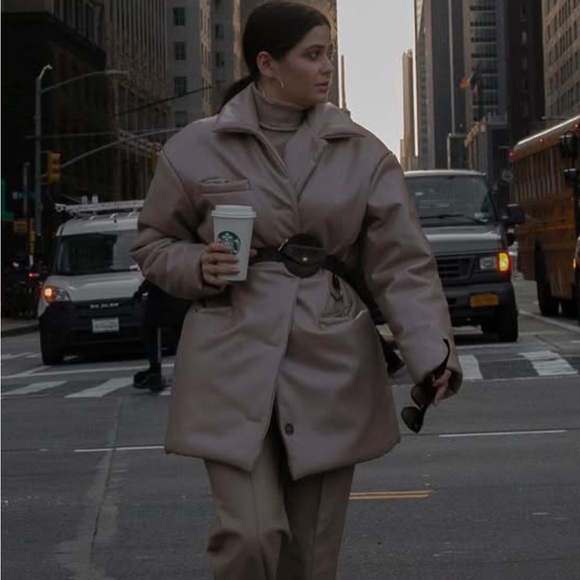 NWT Ligio European Faux Leather belted jacket Coat size zara M - Picture 2 of 6